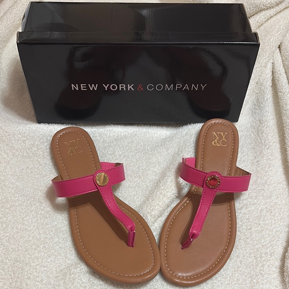 New York & Company Pink and Brown Sandals with Thong Design